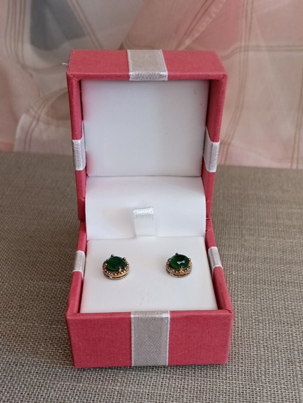 Gold Over Sterling Simulated Emerald Stud Pierced Earrings